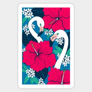 Flamingos and tropical flowers and leaves Sticker